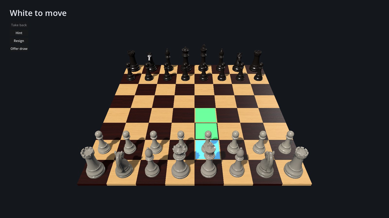 Grandmaster's Gambit — a selected piece with its legal squares lit