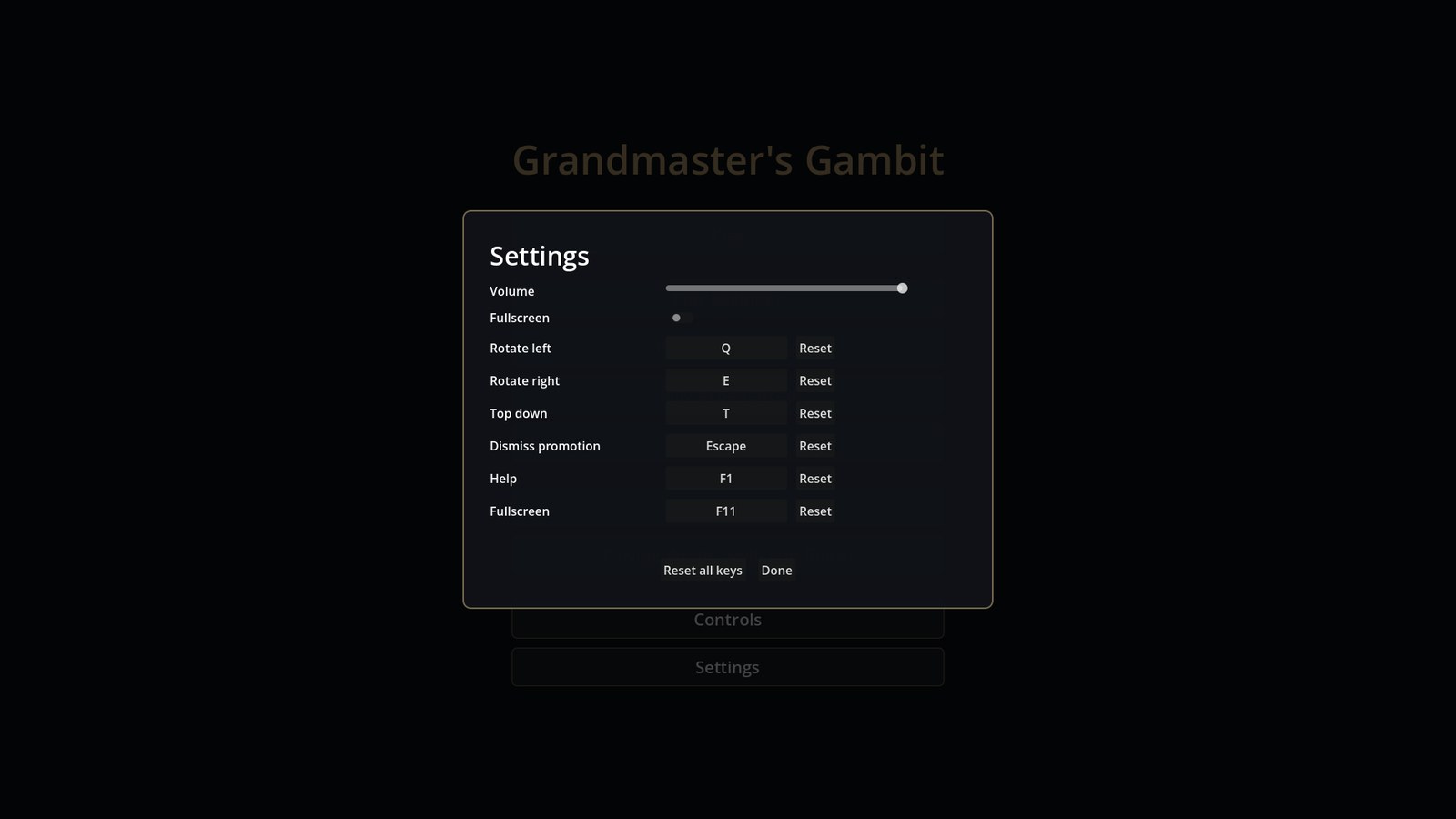 Grandmaster's Gambit — settings