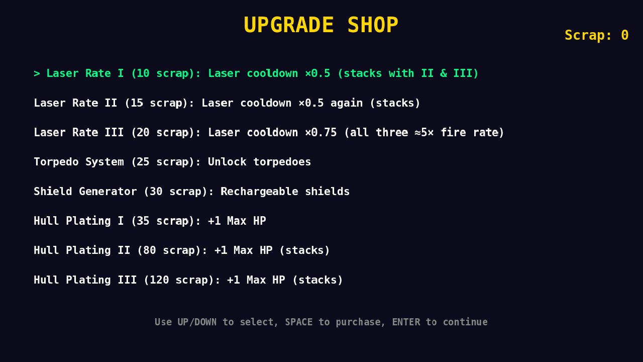 Return Vector — the salvage upgrade shop between levels